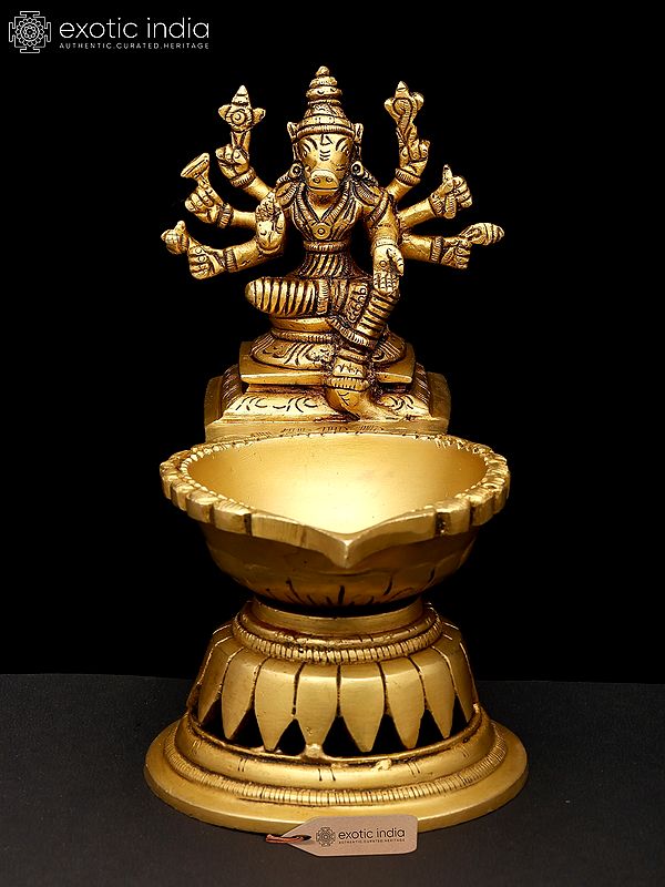 6" Small Goddess Varahi Lamp in Brass | Handmade | Made In India