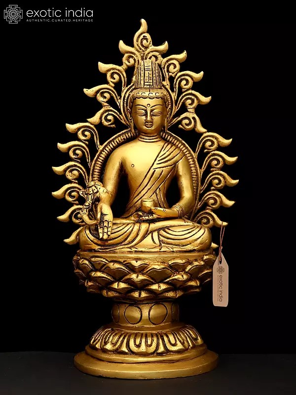11" Divine Golden Medicine Buddha Idol with Aura | Traditional Buddhist Art Sculpture