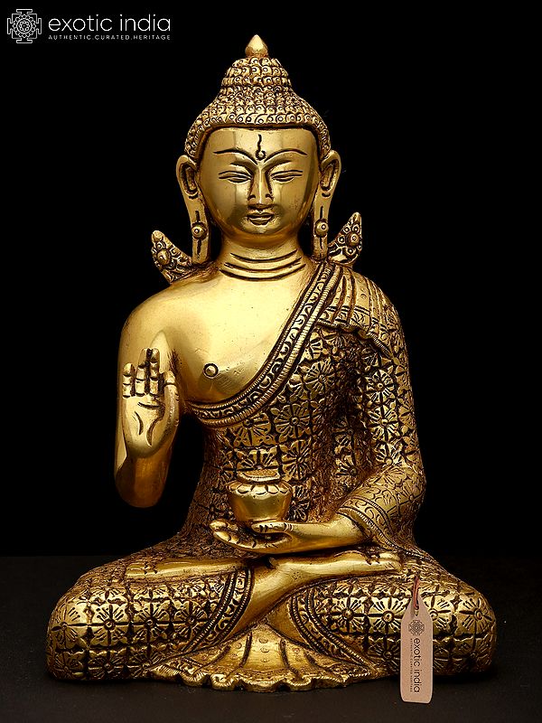 8" Sitting Lord Buddha in Vitark Mudra | Brass Statue