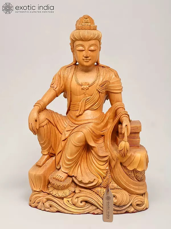 14" Exquisite Handcrafted Bodhisattva Avalokiteshvara | Wood Carved Statue