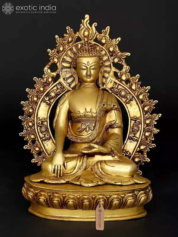 14" Lord Buddha Seated in Earth-Touching Gesture (Bhumisparsha Mudra) | Brass Statue