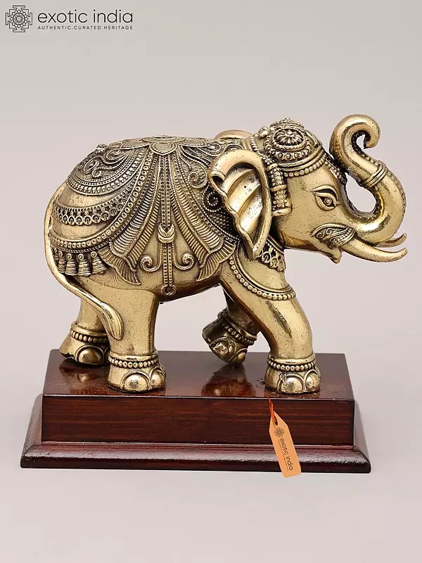 5" Small Superfine Royal Elephant with Wood Base | Brass Figurine