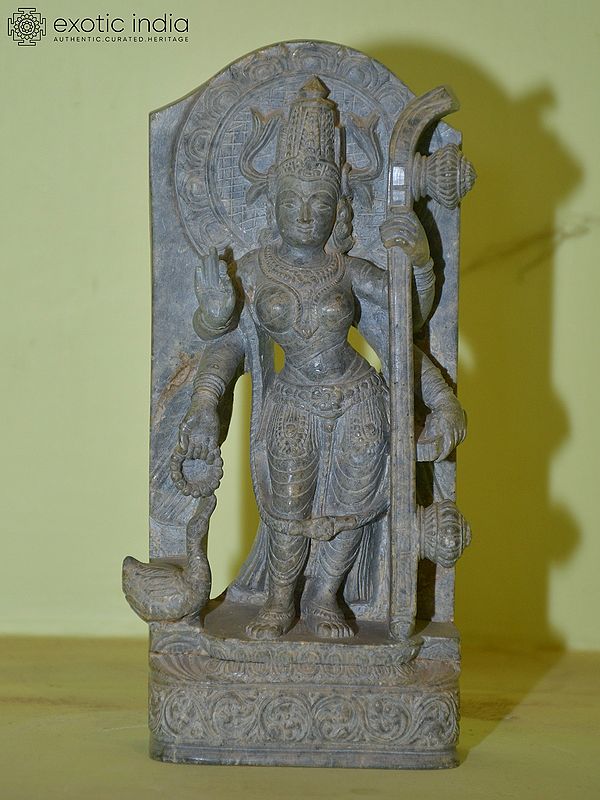 8" Goddess Saraswati Standing with Veena | Orissa Stone Statue | Hand Carved