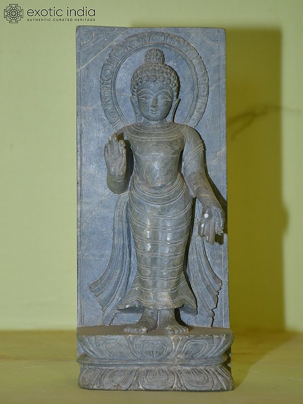 7" Lord Buddha Standing in Blessing Pose | Orissa Stone Statue | Hand Carved