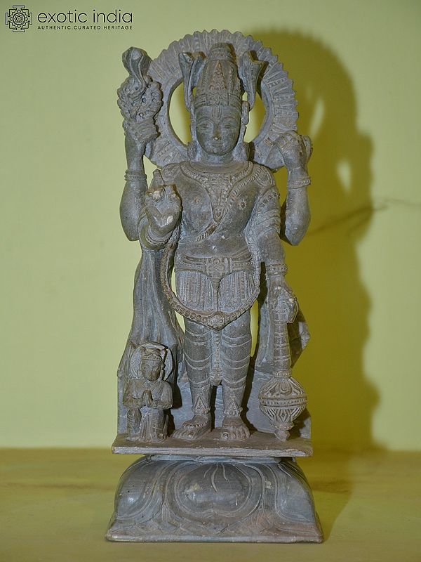 9" Lord Vishnu with Lord Hanuman | Orissa Stone Statue | Hand Carved