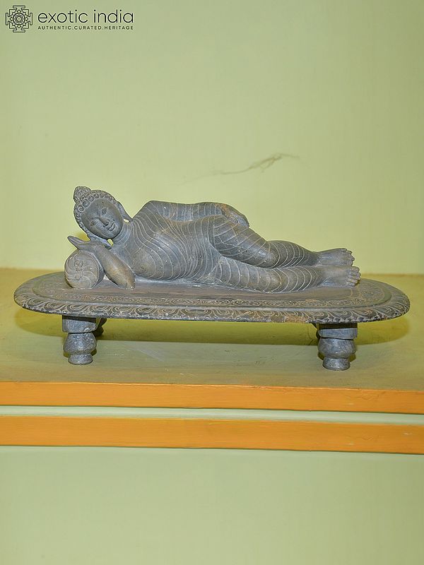 14" Reclining Lord Buddha | Orissa Stone Statue | Hand Carved
