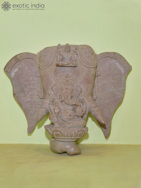 10" Lord Ganesha Carved on Elephant's Head | Orissa Stone Statue | Hand Carved