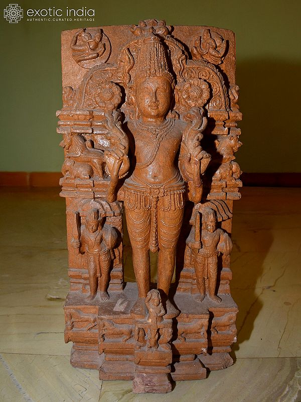 24" Lord Surya Narayan Standing with Two Janitor | Orissa Stone Statue | Hand Carved