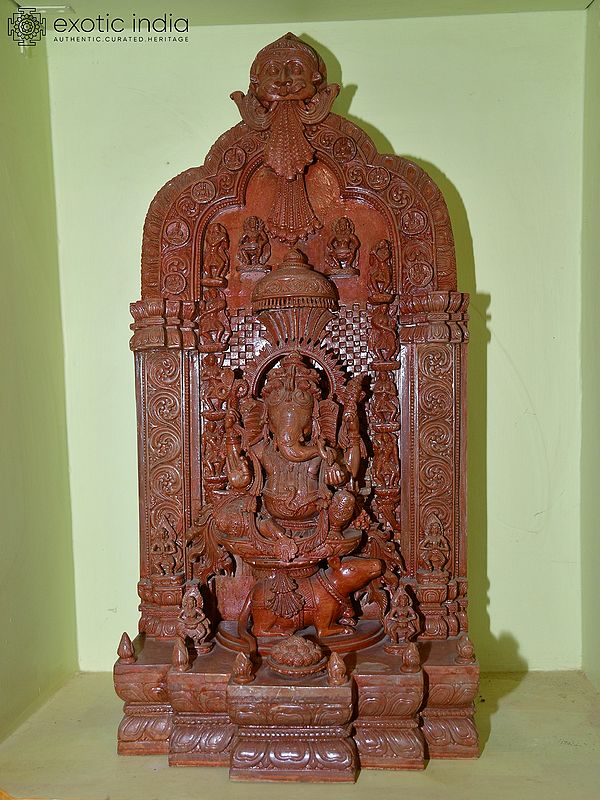 26" Lord Ganesha Seated on his Mount Mouse | Orissa Stone Statue | Hand Carved