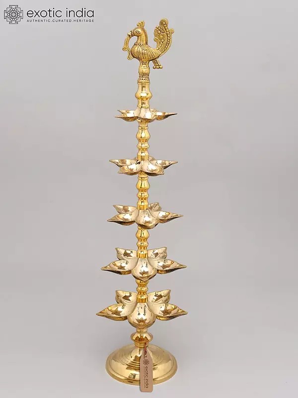 28" Twenty Wicks Peacock Lamp in Brass | Handmade | Made In India