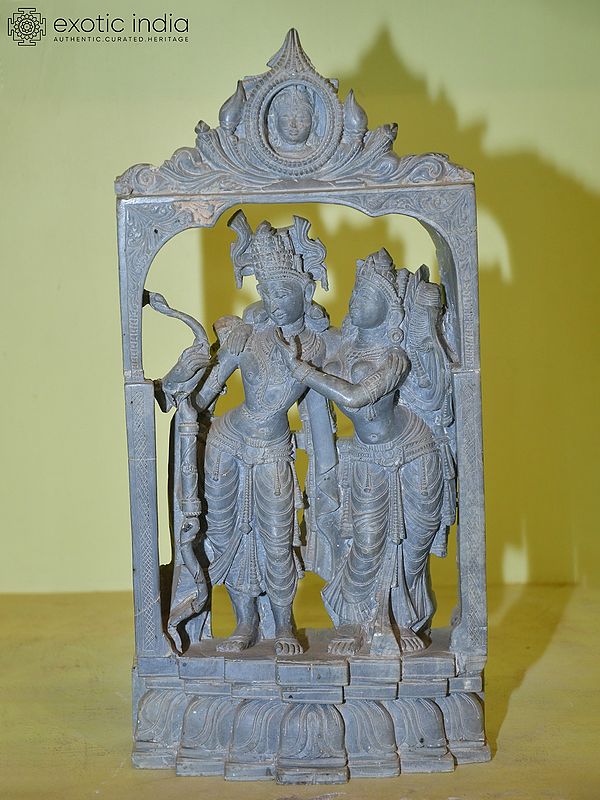 16" Radha Krishna Standing in a Frame | Orissa Stone Statue | Hand Carved