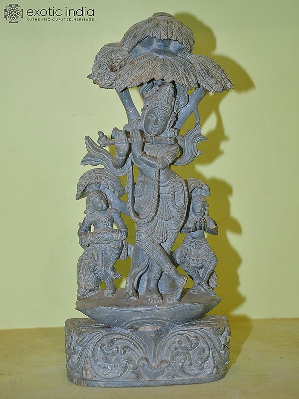 16" Lord Krishna Playing Flute | Orissa Stone Statue | Hand Carved indian art