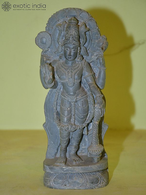 9" Lord Vishnu holding Gada Shankha and Chakra in his hand | Orissa Stone Statue | Hand Carved