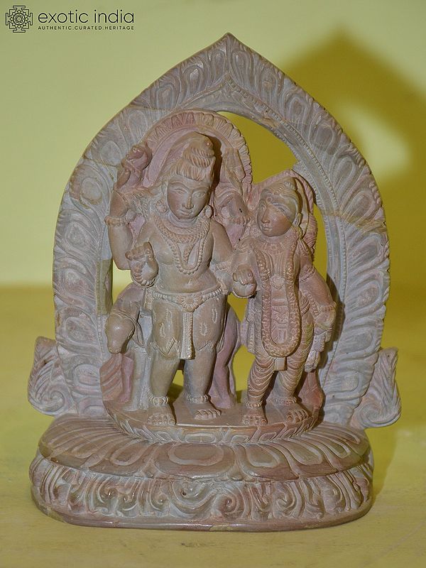 6" Lord Shiva and Parvati Standing with Nandi | Orissa Stone Statue | Hand Carved