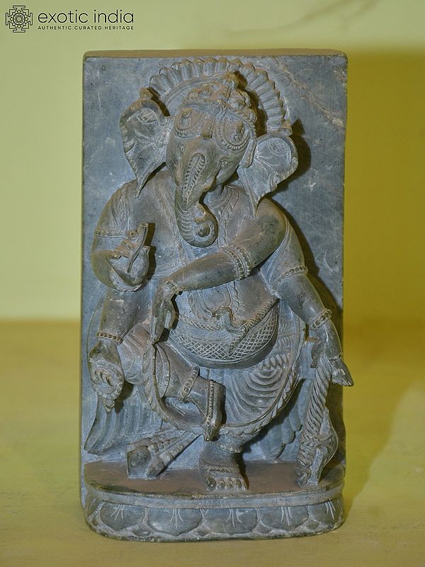 6" Four armed Lord Ganesha Standing in Dancing Pose | Orissa Stone Statue | Hand Carved