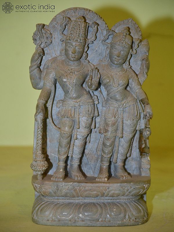 8" Lord Vishnu and Lakshmi Standing together | Orissa Stone Statue | Hand Carved