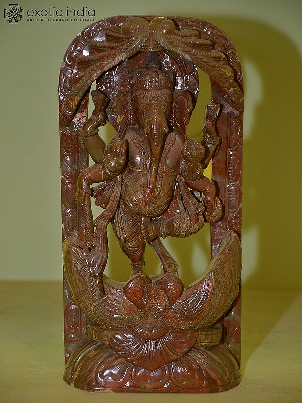 10" Six armed Lord Ganesha Dancing on Bird | Orissa Stone Statue | Hand Carved