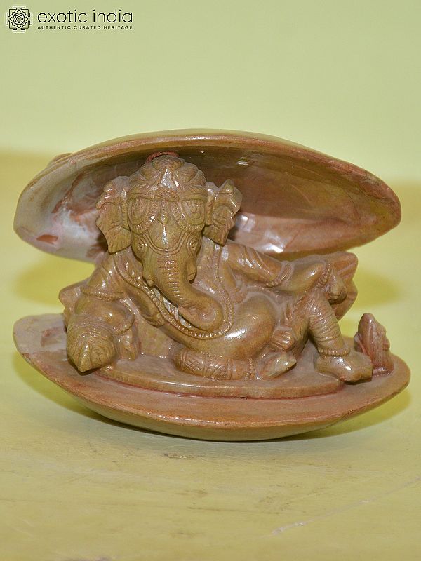 9" Ganesha Resting inside a Conch Shell | Orissa Stone Statue | indian Handmade art