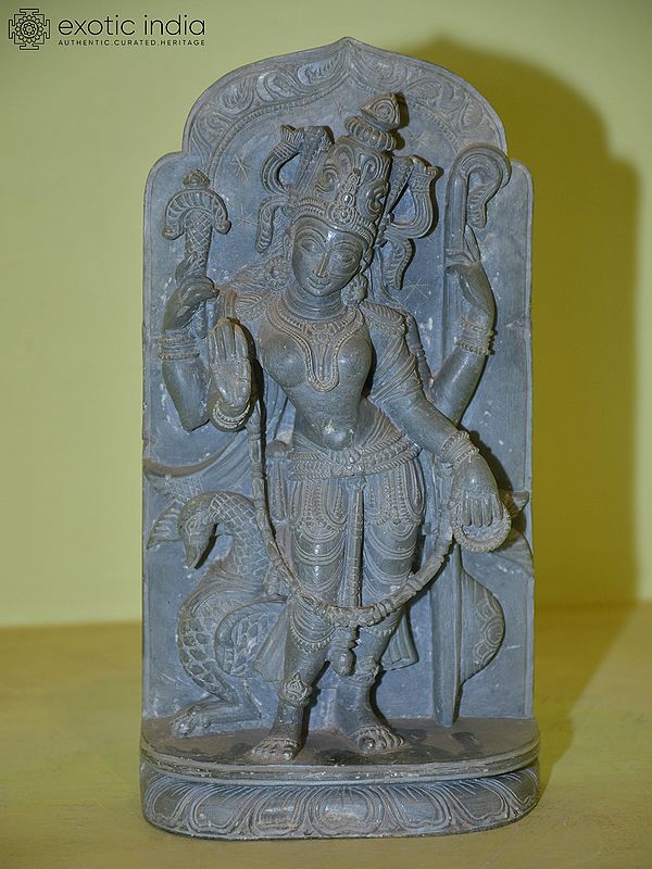 8" Lord Murugan Swami Standing with his Peacock | Orissa Stone Statue | Hand Carved