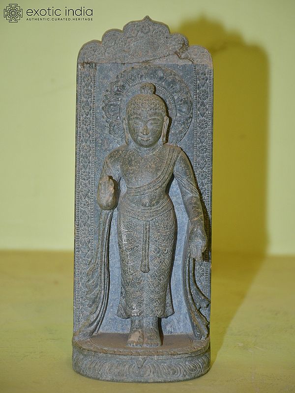 8" Lord Buddha Standing in Blessing Pose | Orissa Stone Statue | Hand Carved