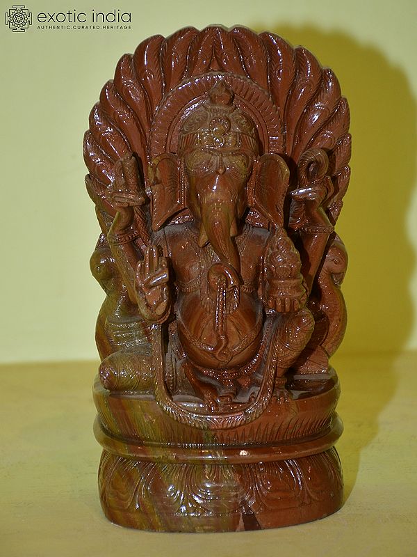9" Chaturbhuj Lord Ganesha Seated on his Throne | Orissa Stone Statue | indian Handmade art