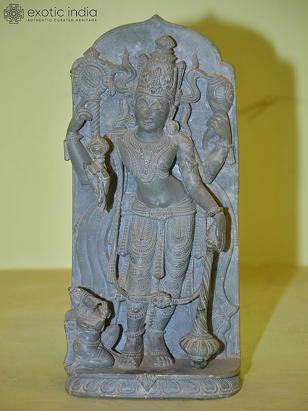 10" Lord Vishnu with Garuda | Orissa Stone Statue | indian Handmade art