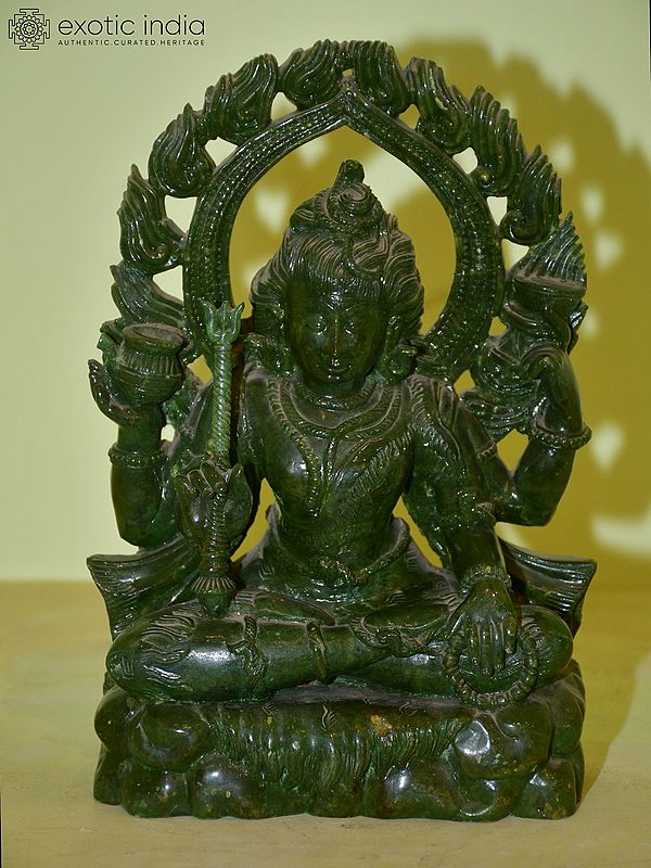 11" Four armed Lord Shiva Seated on his Throne | Orissa Stone Statue | indian Handmade art