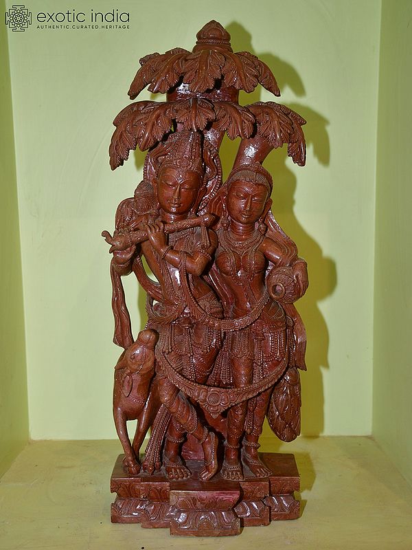 27" Radha Krishna Standing Under Tree with Nandi | Orissa Stone Statue | indian Handmade art