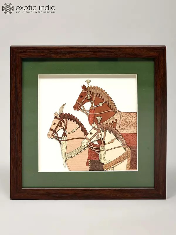 10" Three Horses | Wood Carved Frame | Wall Hanging