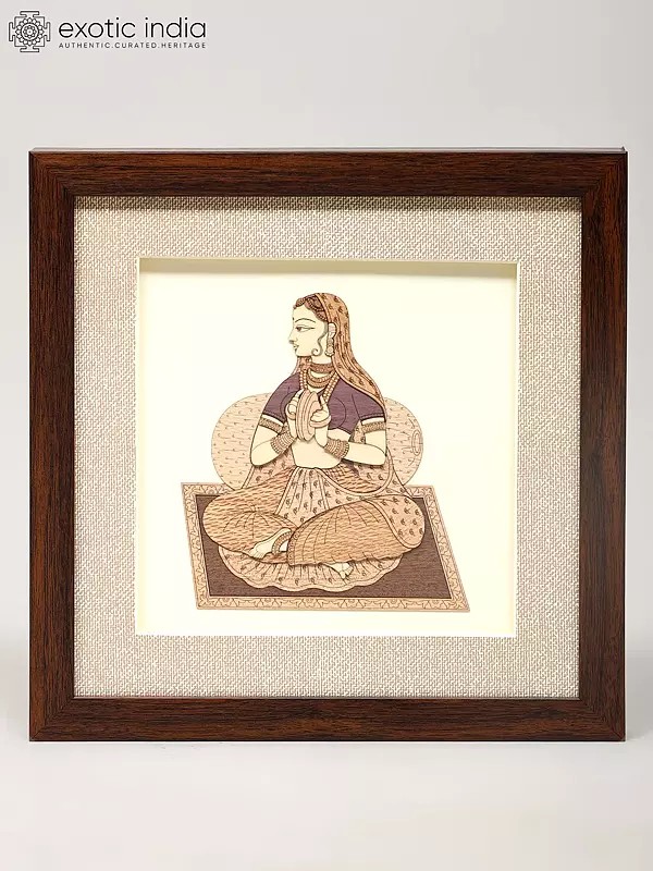 10" Lady Playing Manjeera | Wood Artwork | Wall Hanging Frame