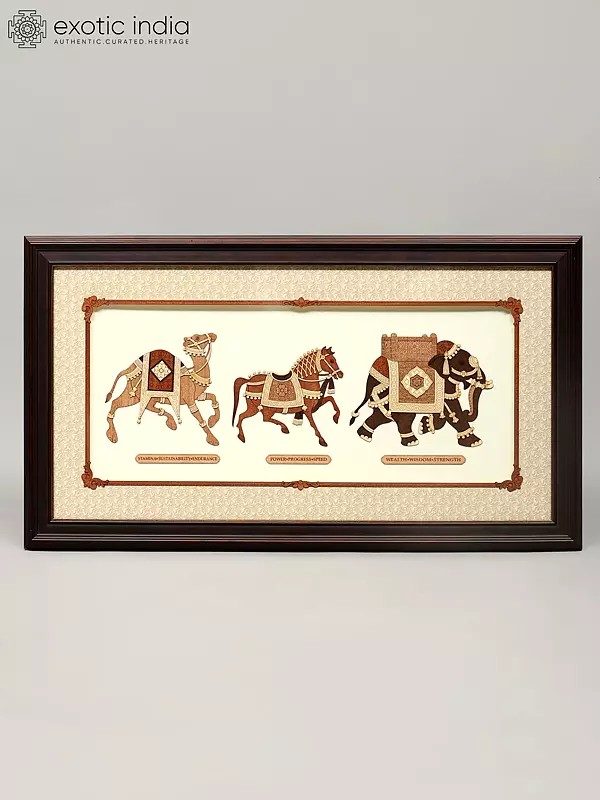 25" Camel, Horse and Elephant | Wood Art Frame | Wall Hanging | Home Decor