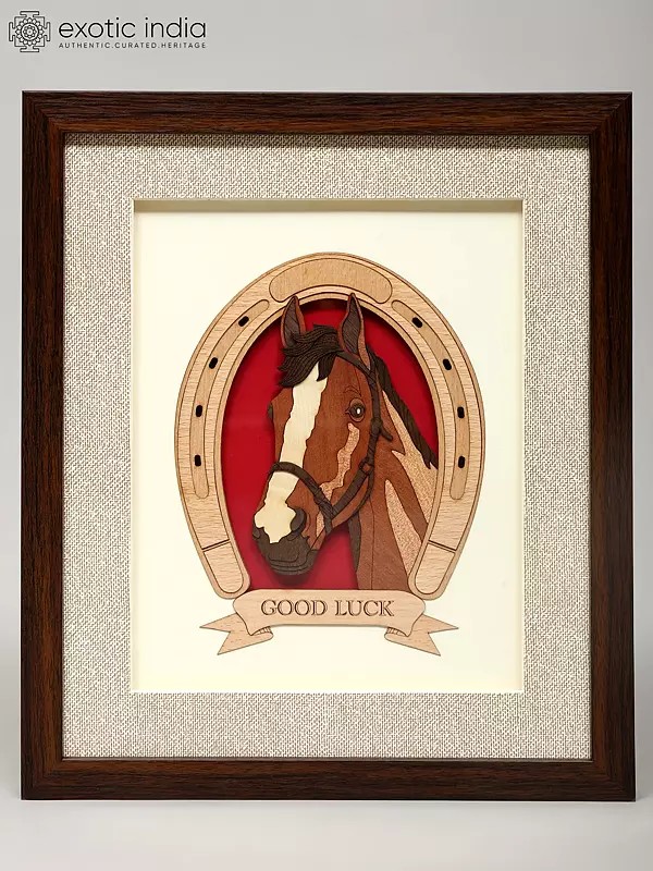 13" Good Luck Horse | Wood Art Wall Hanging Frame | Home Decor