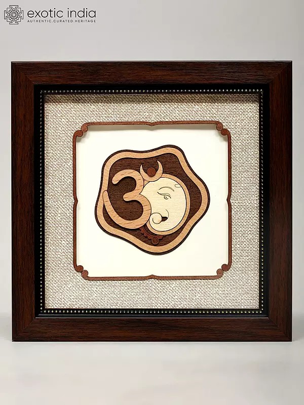 8" Sacred Om Ganesha Wood Frame | Wall Hanging