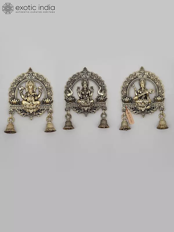 6" Small Superfine Ganesha Lakshmi Saraswati Wall Hanging Bells | Set of Three