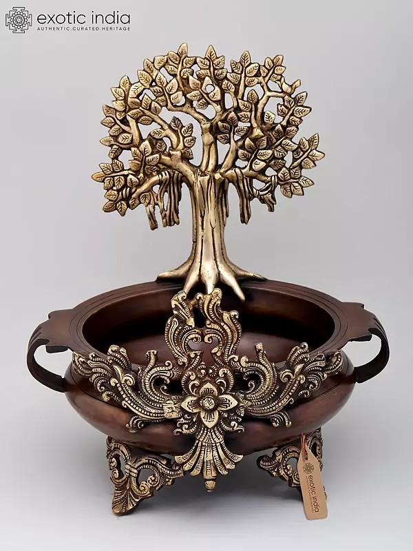 14" Stylish Tree of Life Urli in Brass | Home Decor