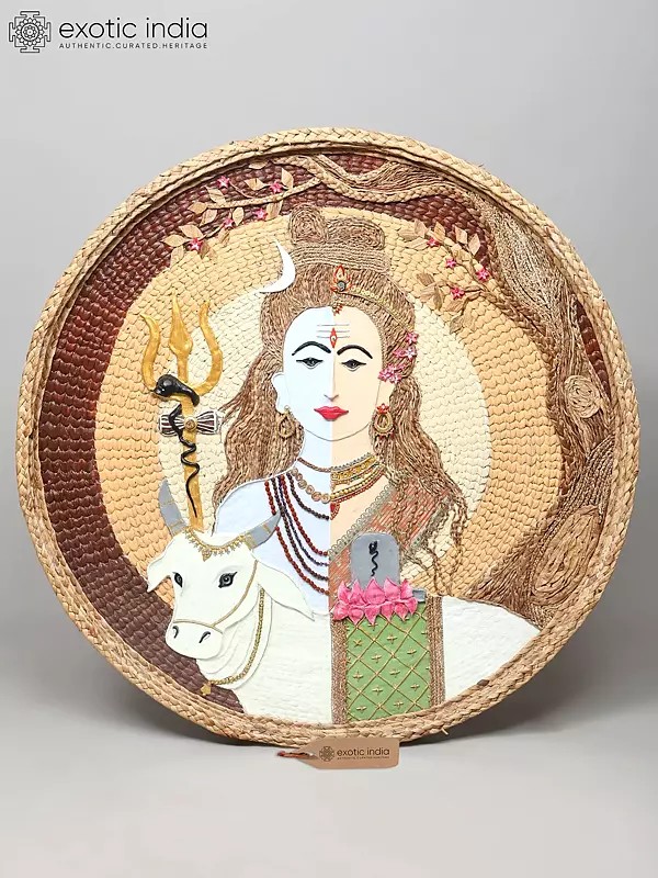 45" Large Ardhanarishvara - Shiva and Shakti with Nandi | Wall Decor