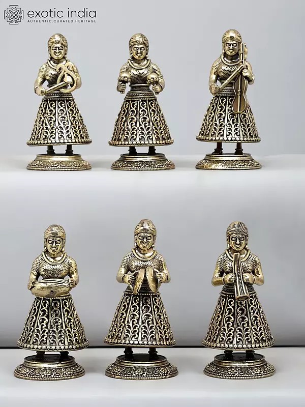 4" Superfine Musician Ladies - Set of Six | Brass Statue | Made in India
