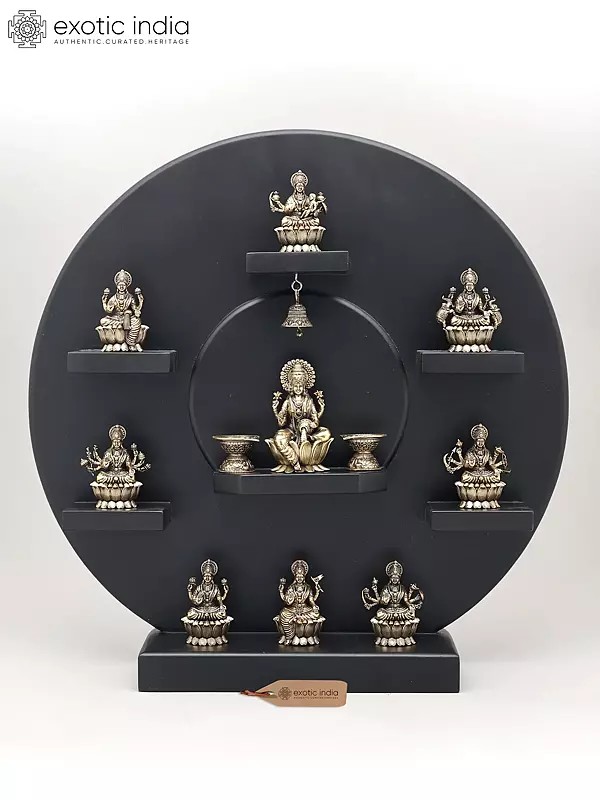20" Superfine Ashtalakshmi Panel in Seated Gesture with Oil Lamp | Brass Idol | Made in India