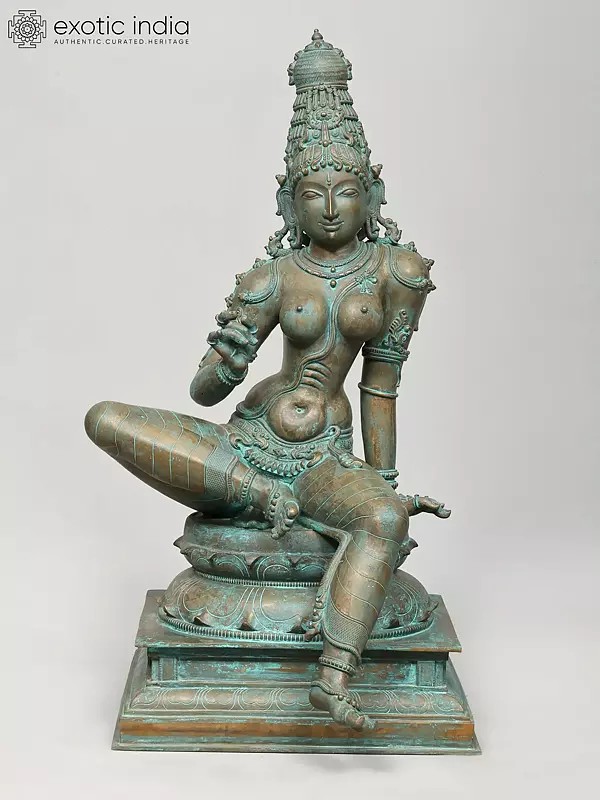 32" Large Superfine Goddess Uma (Parvati) Seated on Lotus Pedestal | Bronze Statue