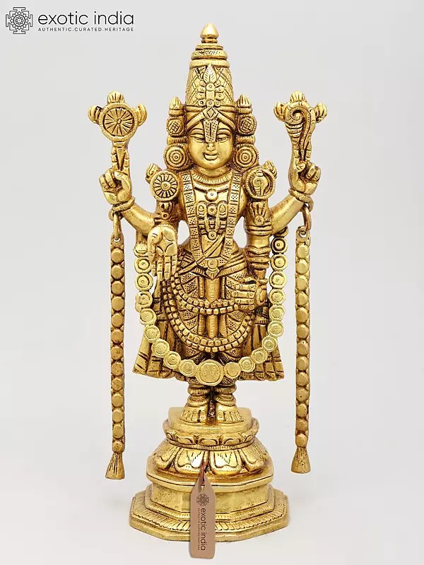 11" Four Armed Tirupati Balaji with Vaishnava Symbols | Brass Sculpture