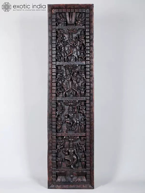 72" Large Wood Panel of Lord Krishna Story | Wall Hanging | Home Decor Item