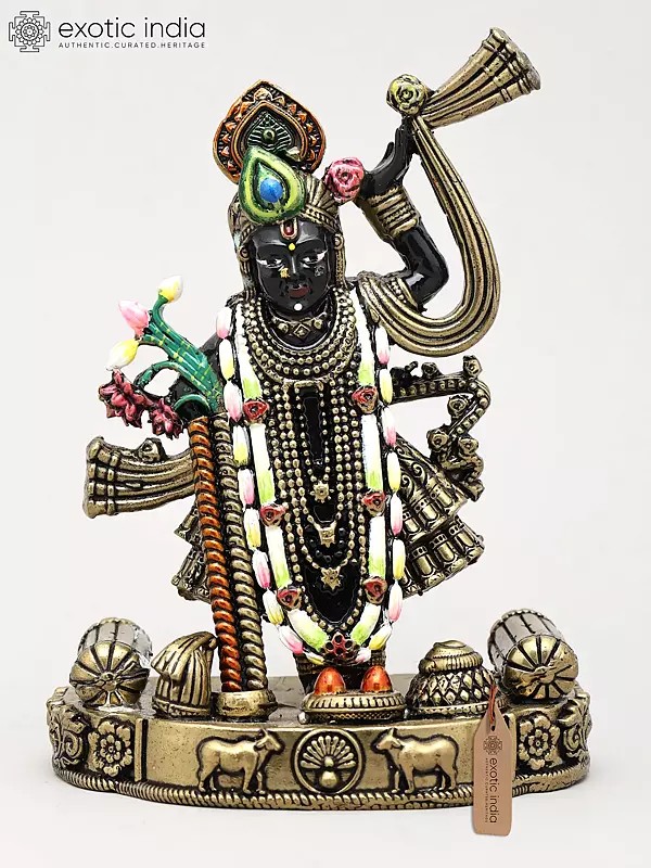 5" Small Blessings of Lord Krishna in Shrinathji Form | Brass Sculpture