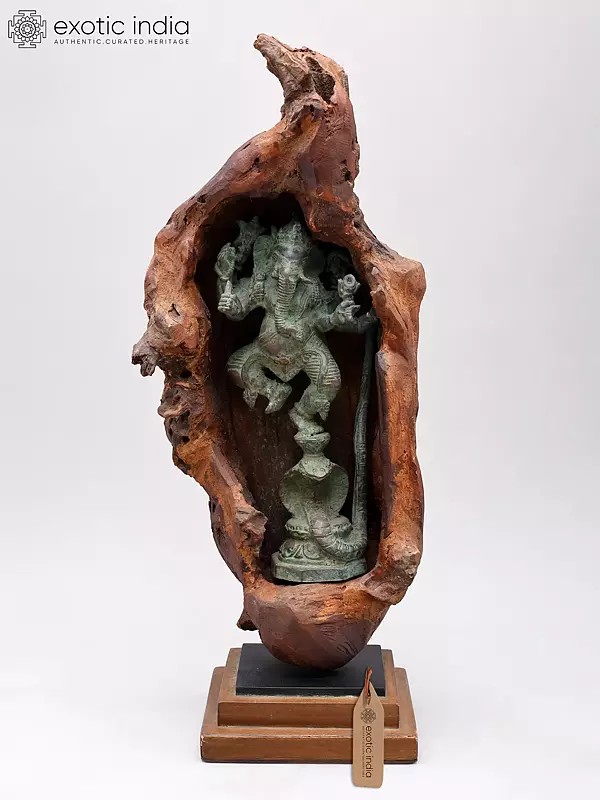18" Lord Ganesha Dancing on Sheshnag Inside Wood Frame
