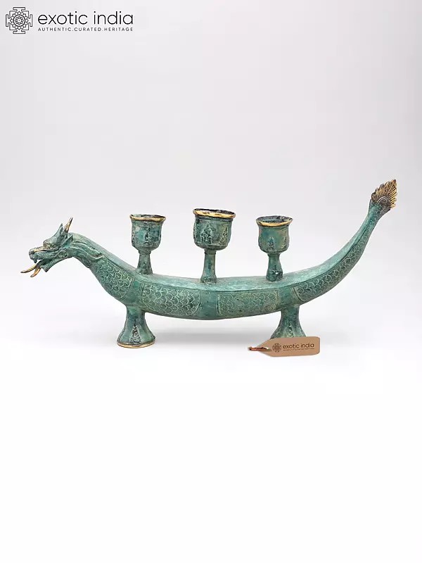 18" Majestic Dragon Candle Holder in Brass | Home Decor