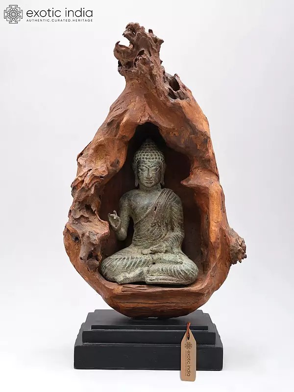 18" Lord Buddha Seated Inside Wood Frame