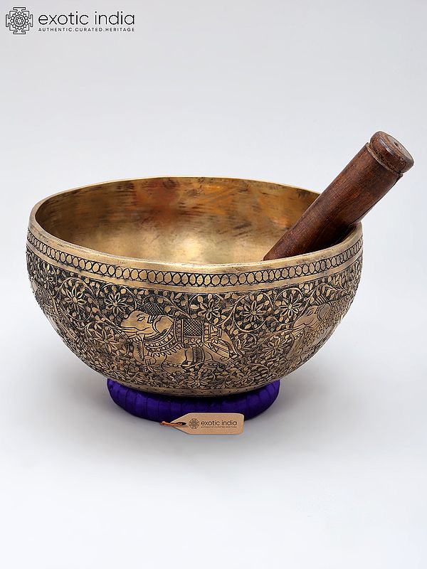 7" Elephant Engraved Bronze Singing Bowl for Meditation