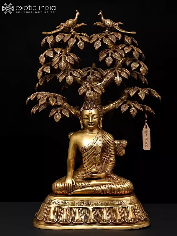 31" Large Size Nirvana Buddha Idol Under the Tree of Life | Handmade Buddhist Statue