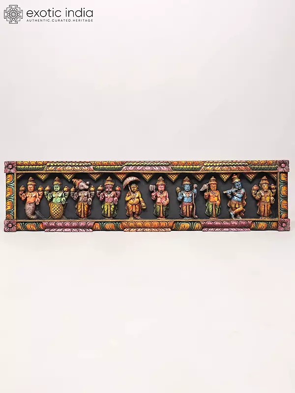 Dashavatara Panel - The Ten Incarnations of Lord Vishnu<br>(From the Left - Matshya, Kurma, Varaha, Narasimha, Vaman, Parashurama, Rama, Balarama, Krishna and Kalki)