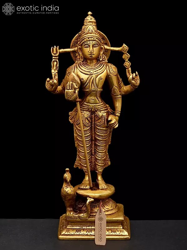 8" Karttikeya Brass Statue | Handmade | Made in India