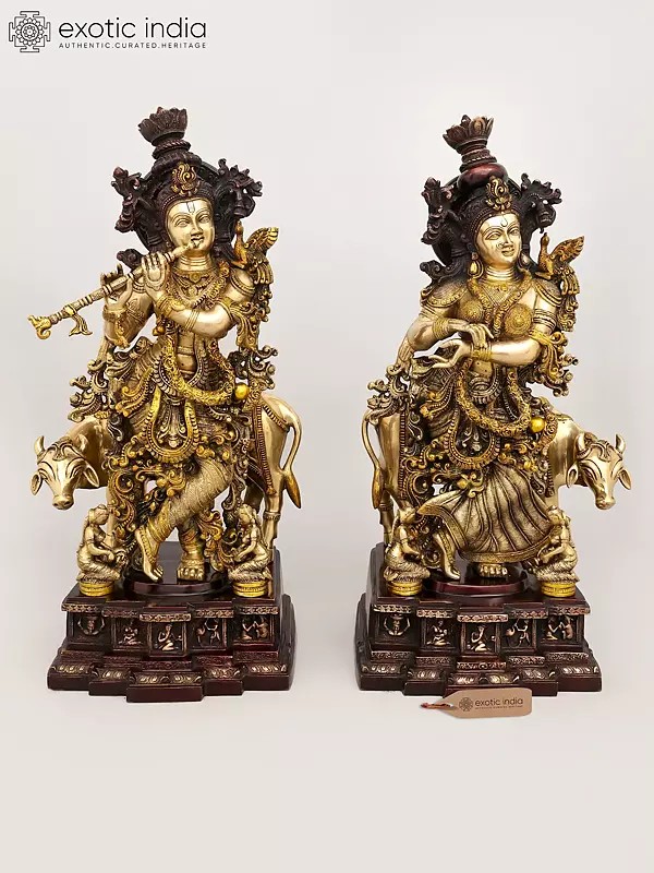 28" Radha Krishna with Cow | Handmade